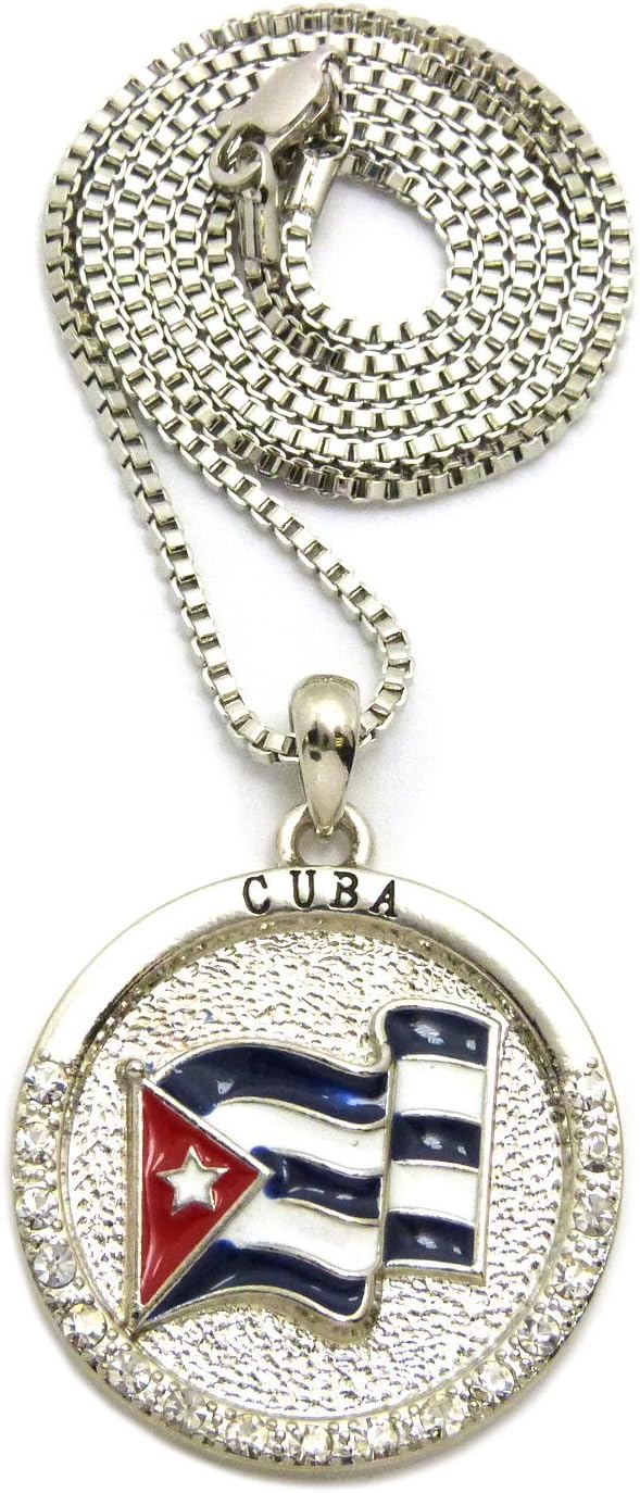 ICED Out Cuba Flag Pendant & 24" Box/Cuban/Rope Chain Hip HOP Necklace - XSP561