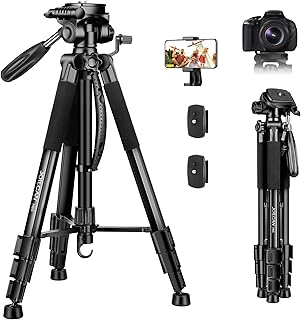 JOILCAN Camera Tripod for Canon Nikon DSLR, Lightweight Aluminum Travel Tripod Stand 11 lbs Load with Universal Phone Mount and 2 pcs Quick Plates