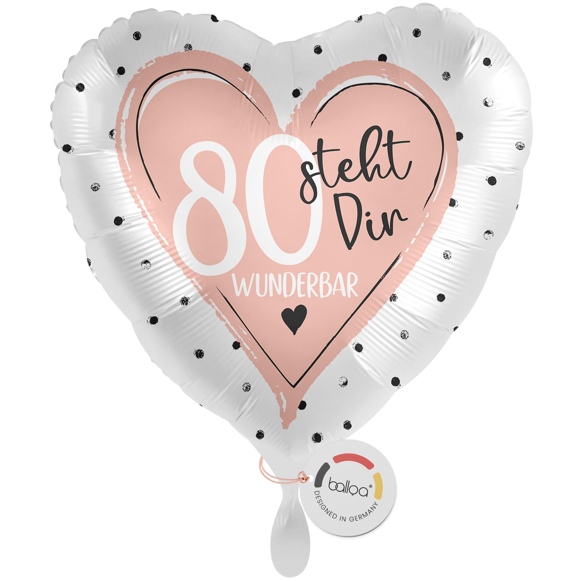 balloa Folienballon zum 80 Geburtstag, rosa Herz steht dir wunderbar, Helium-Ballon Geburtstagsgeschenk für Frauen, elegante Party Deko zum 80 Geburtstag Feier 33cm