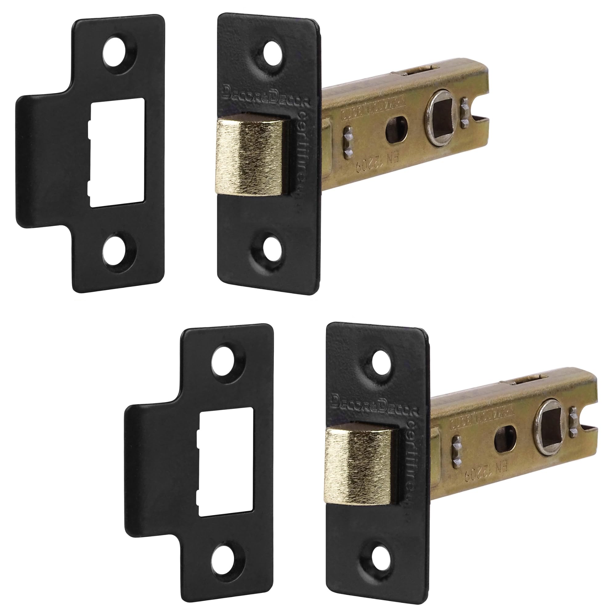 Decoranddecor 2.5 Inch Tubular Mortice Latch for Internal Doors, Fire Rated - 2 Pack - 44 mm Back Set - 64 mm Overall Length - Matt Black