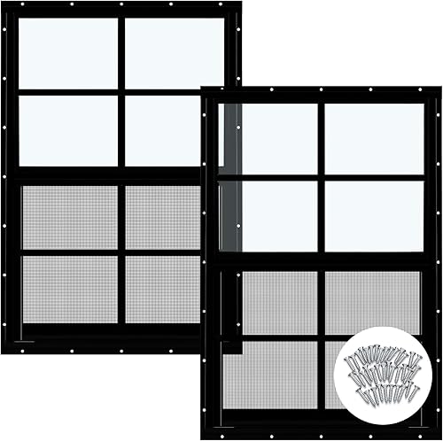 Miniatura 30 de Tandefio Paquete de 2 ventanas de cobertizo blanco de 14 x 21 pulgadas para gallinero con vidrio templado y pantalla para el hogar con deslizador