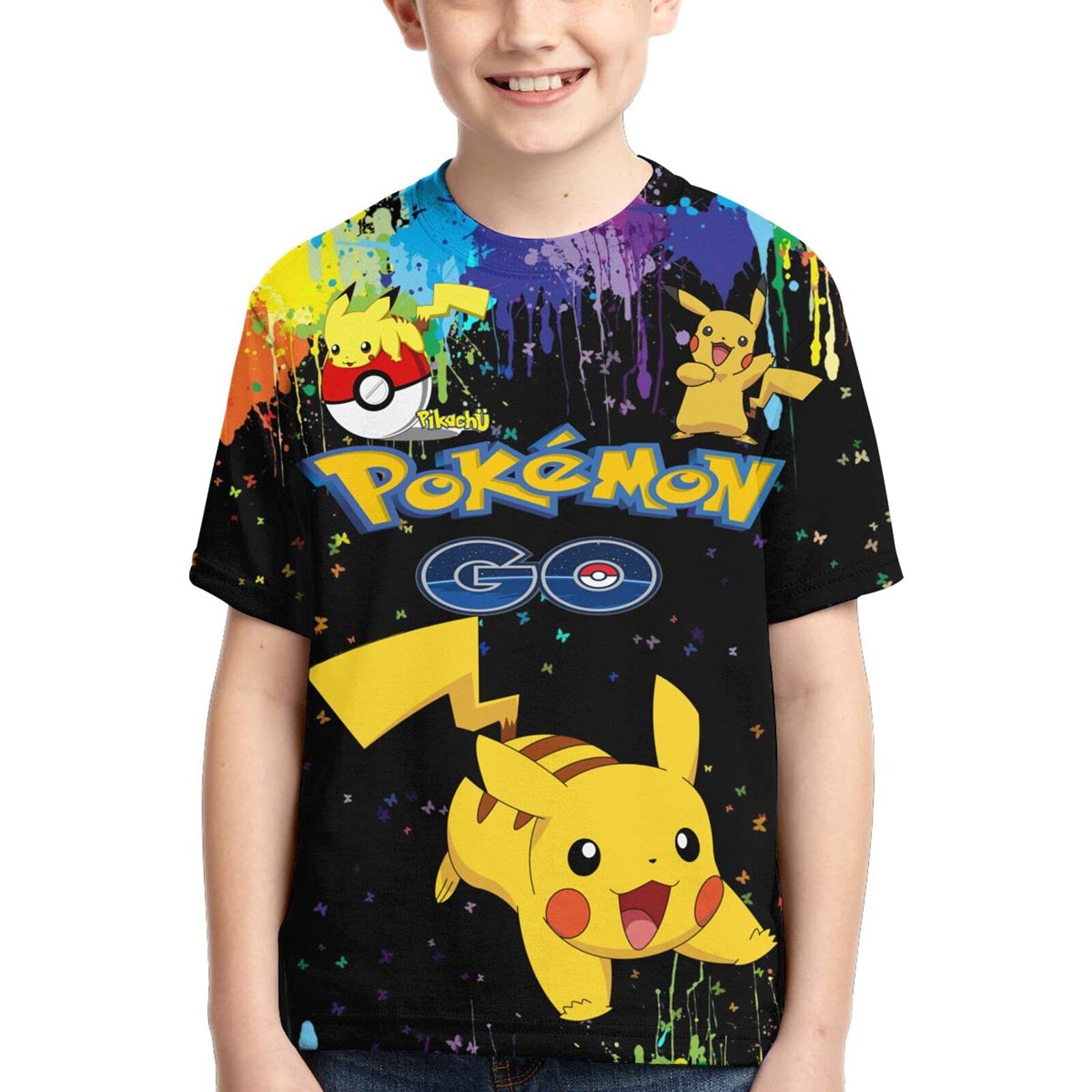 TEFEHO Youth T-Shirts 3D Print Po-ke Mon Boys and Girls Novelty T Shirt Short Sleeve Cute Pi-ka-chu Teens Fashion Tees