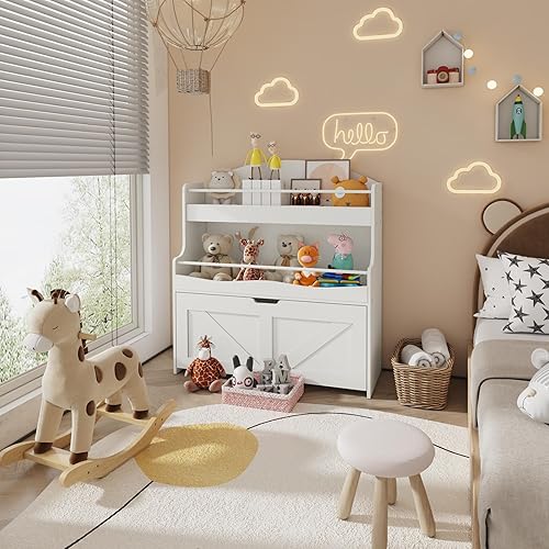 Miniatura 2 de HOOBRO Estantería para niños, organizador de almacenamiento de juguetes con cajón móvil, estantería para niños con barra transversal, estantería