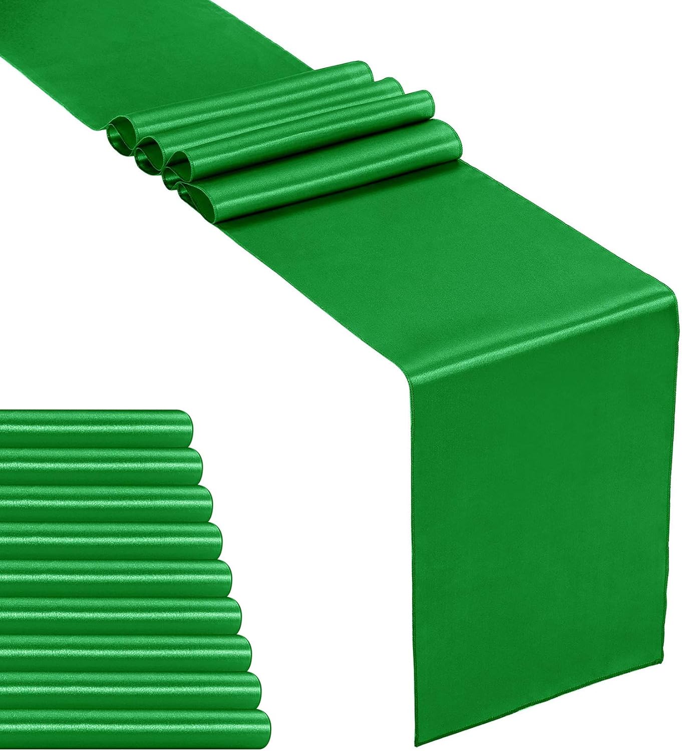 10-Pack Satin Table Runner Emerald 12 x 108 inches Long, Table Runners for Wedding Birthday Parties
