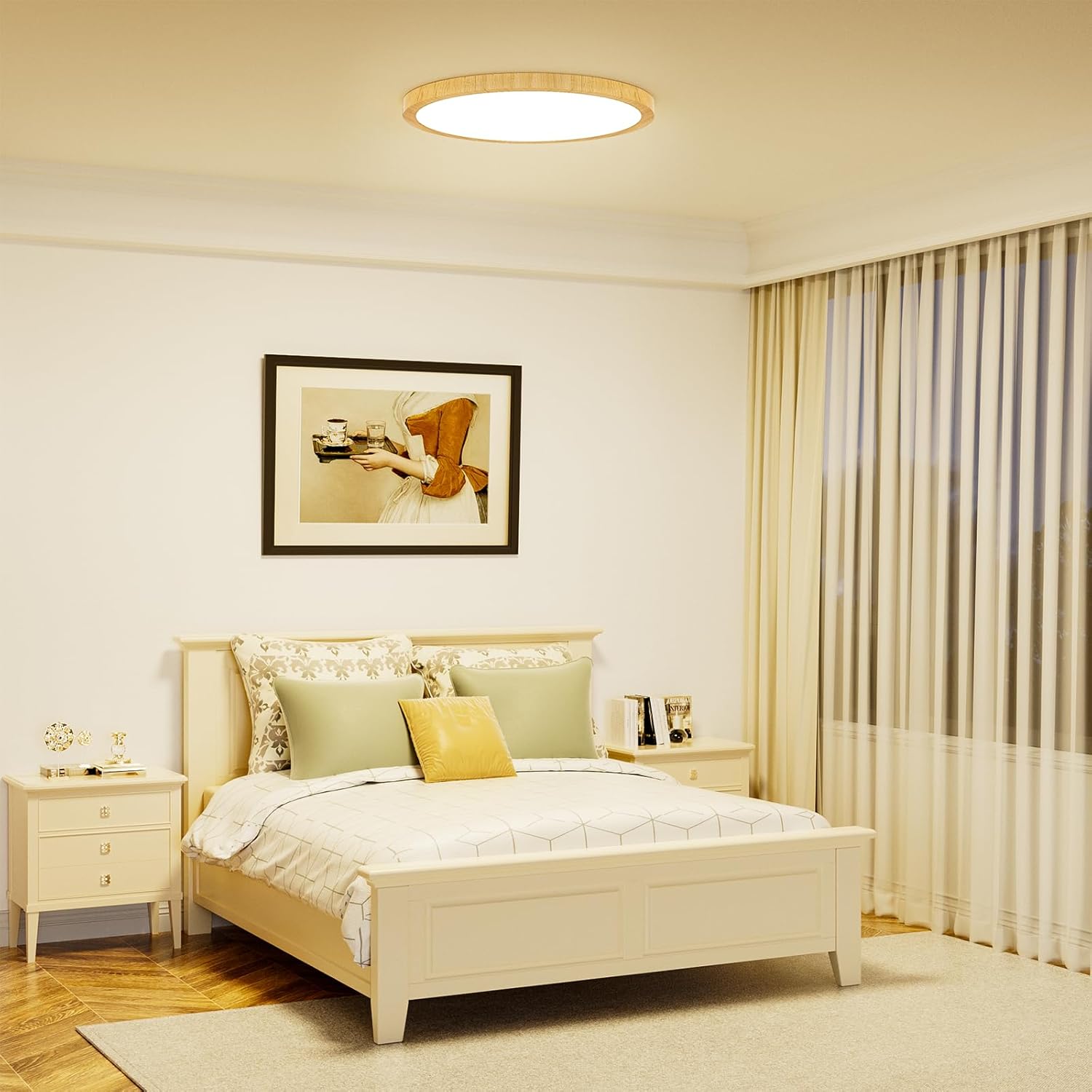 Light Fixtures Ceiling Mount: 12 Inch 24W Wood Grain 3CCT LED Ceiling Light 3000K-4000K-6000K Selectable Flat Round Lights for Bedroom Laundry Closet Hallway Office Set of 2