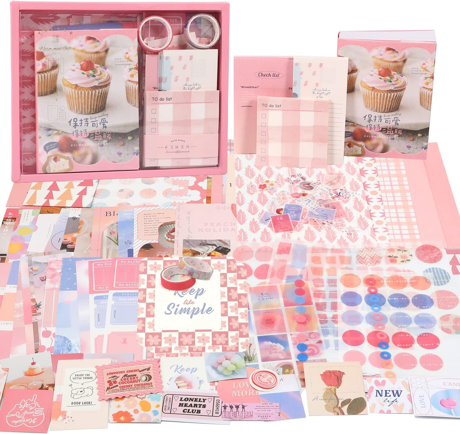RANUR Wood 346Pcs Vintage Aesthetic Scrapbook Kit With Stickers,Art Bullet Junk Journal Kit Scrapbooking Supplies Journal Planners Stickers Craft Notebook Collage(Sweetheart), Multicolor