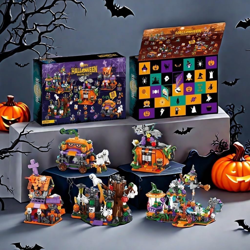 31-Day Halloween Advent Calendar 2025, Halloween Countdown Calendar for Adult - Haunted House, Pumpkins, Ghosts Mini Building Block Gifts for Halloween Party Goodie Bag Stuffers