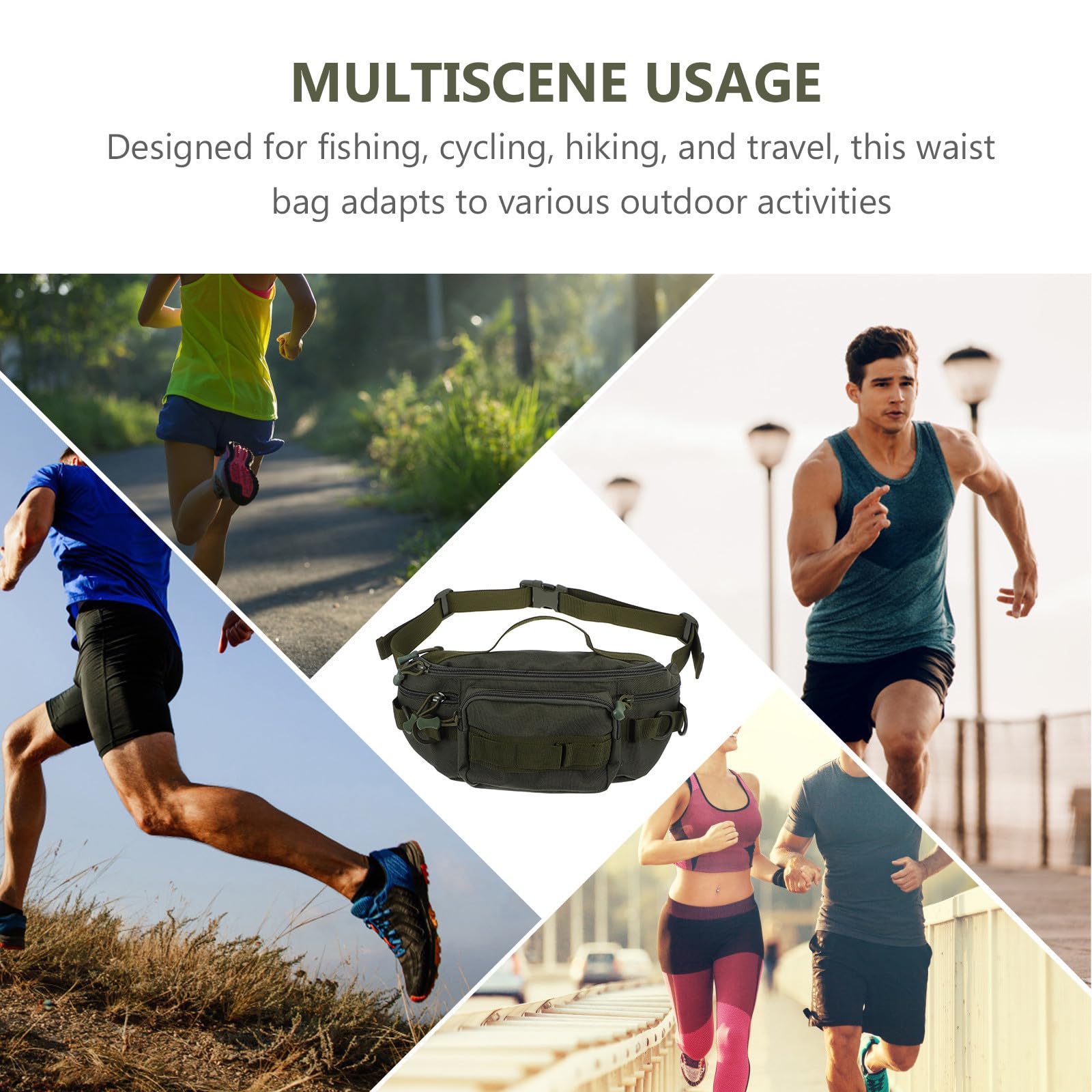 Healeved Riñonera Multifuncional para Hombre Pequeña y Ligera con Bolsillo para Botella de Agua Resistente Poliéster Color Verde Militar Adecuado para Ciclismo Pesca y Senderismo