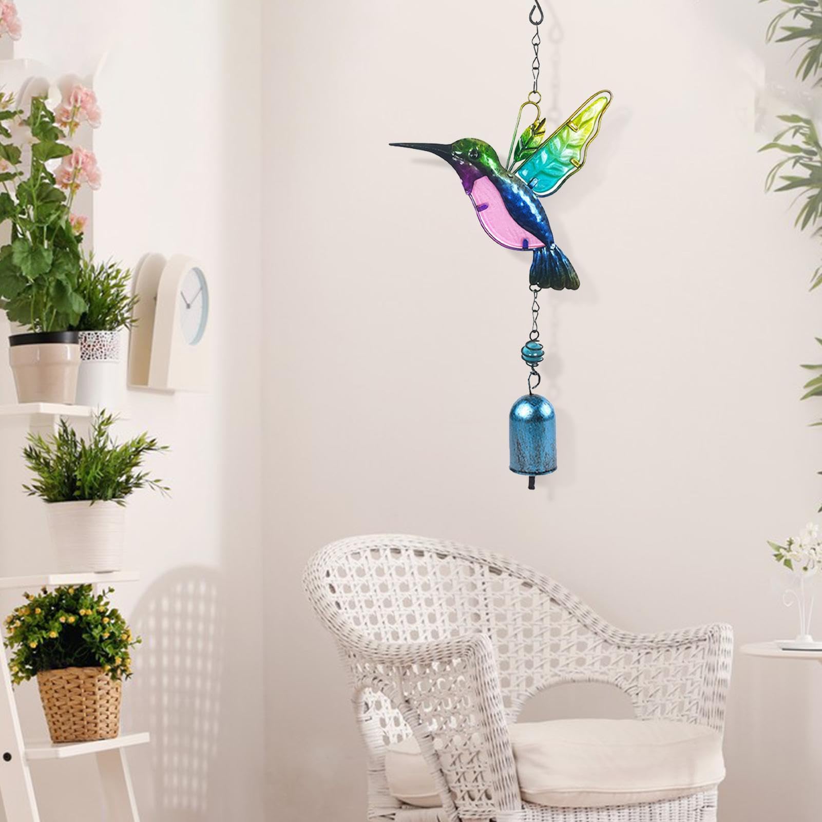 Campana a vento con colibrì, scacciapensieri blu per esterni, giardino, cortile, chiesa, decorazione da appendere