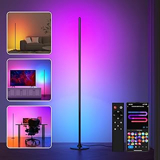 Lanmonlily LED Floor Lamp, Corner Lamp Works with Alexa, Smart Lamp with Music Sync 16 Million Colors & 68+ Scene, Black Corner Floor Lamp for Living Room, Bedroom