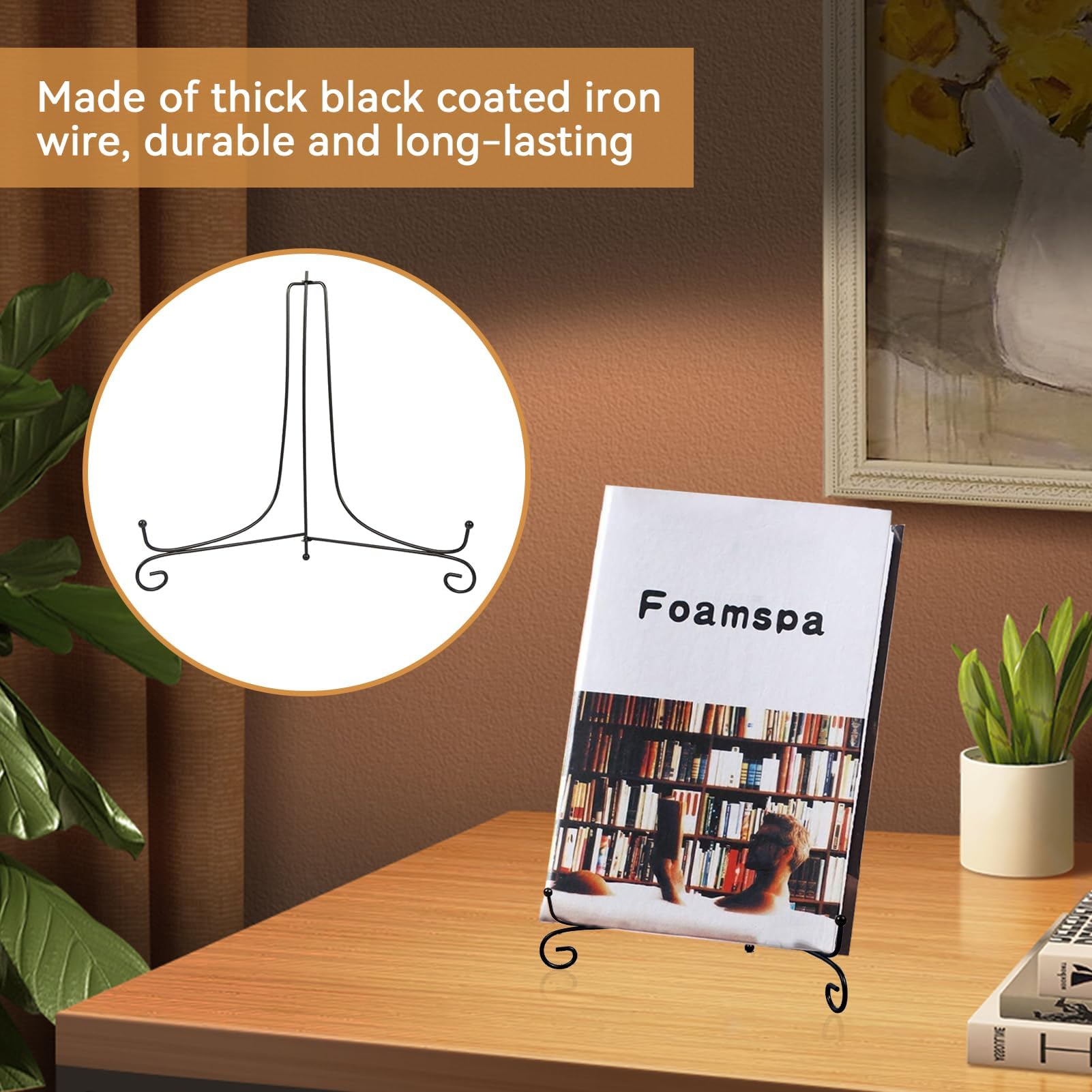 HERCHR Migliorato Antiscivolo espositore per Libri di Cucina, Ferro Supporto Cavalletto Decorativo per Foto, Porta Piatti da Esposizione, Nero Reggi Piatti Metallo per Decori, Altezza 12 Pollici