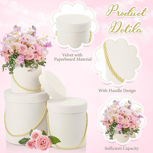 Miniatura 2 de Uiifan 6 cajas redondas de terciopelo con tapas, caja de regalo de terciopelo de San Valentín con asa para arreglos de regalo de flores de lujo,