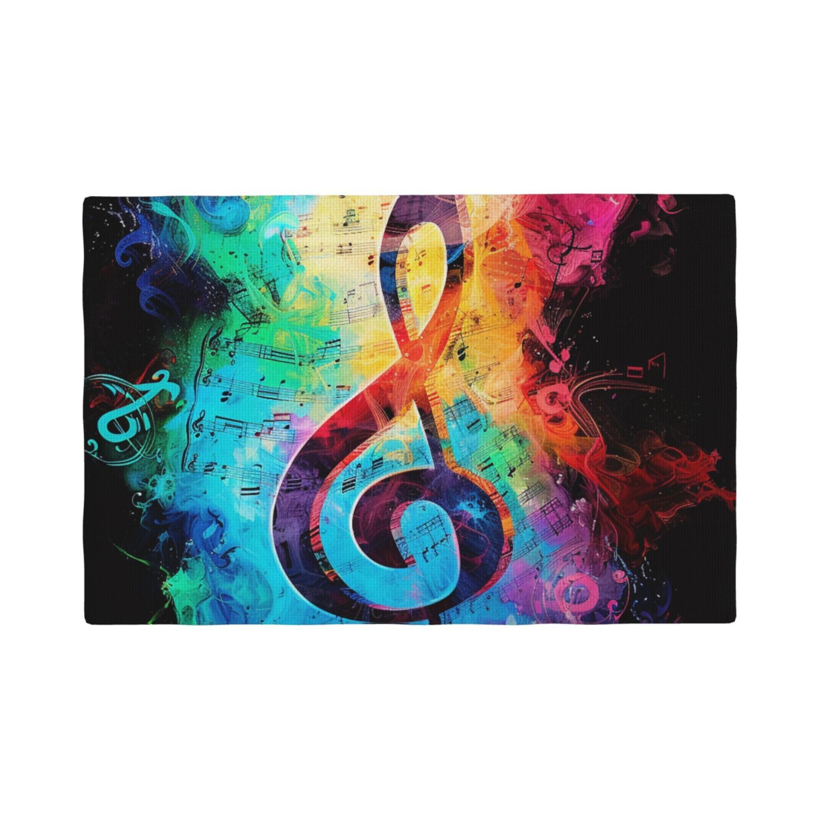 Colorful Music Notes Print Placemats Set, Heat Resistant Washable Placemat 12x18in Table Mats for Party Kitchen Dining Table Decoration Indoor Outdoor, Four Pieces