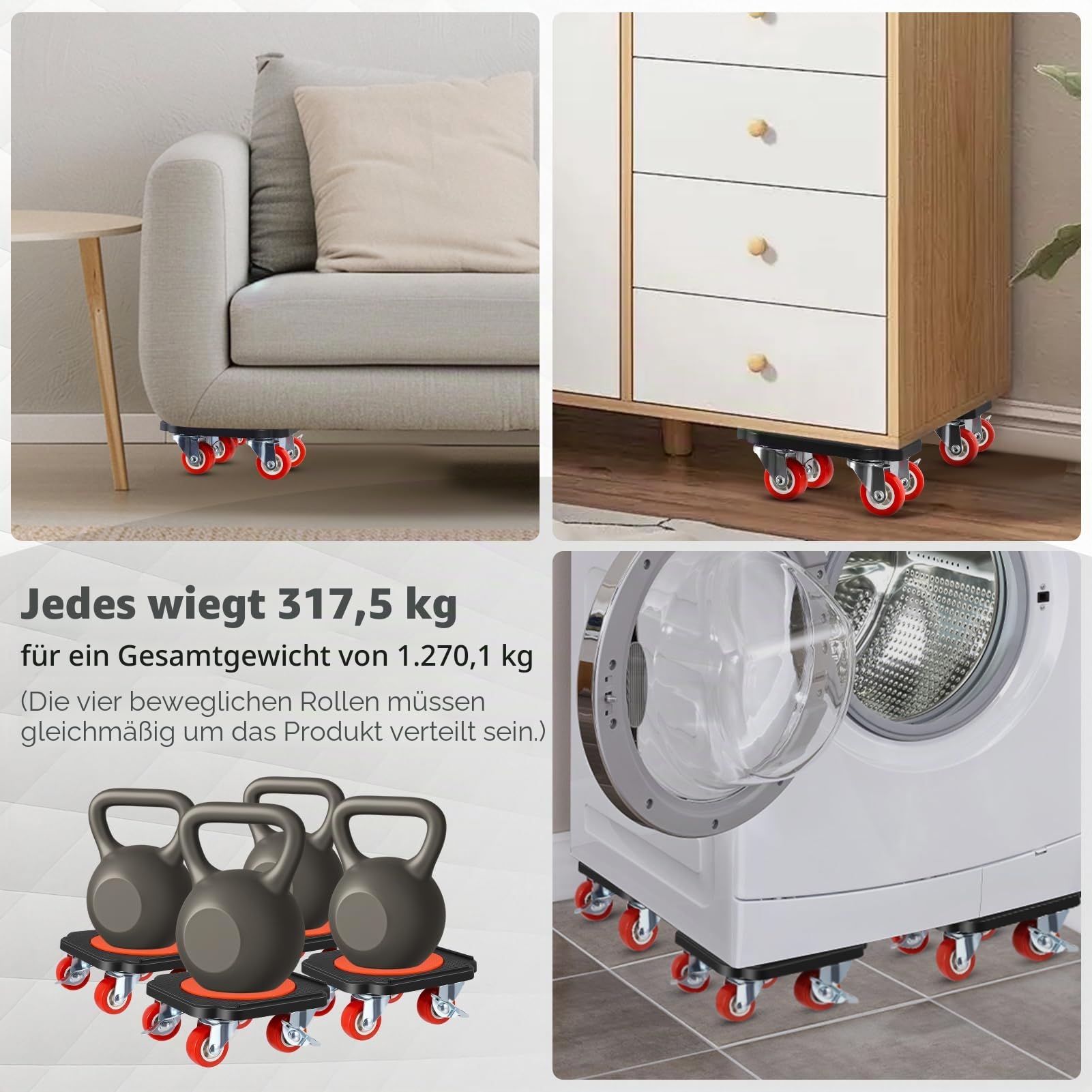 Möbel Transportrollen Set, Schwerlast Möbelheber mit 4 Stück Möbelrollen, Verlängerungsstange und 1 Paar Arbeitshandschuhe, 325 kg Tragfähigkeit, 360° drehbarer Möbeltransport Umzugshelfer