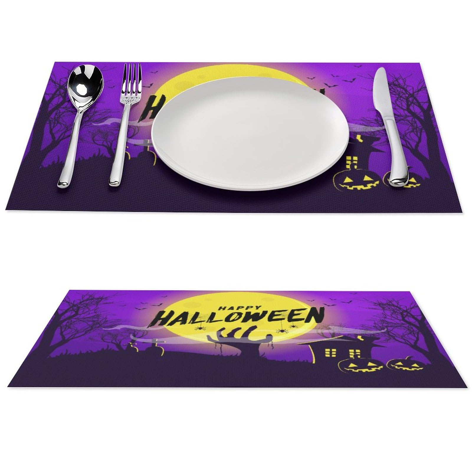 Happy Halloween Placemats Set of 2 PCS Washable Table Runner 18" X 12" Place Mats for Kitchen Party Dining Decoration