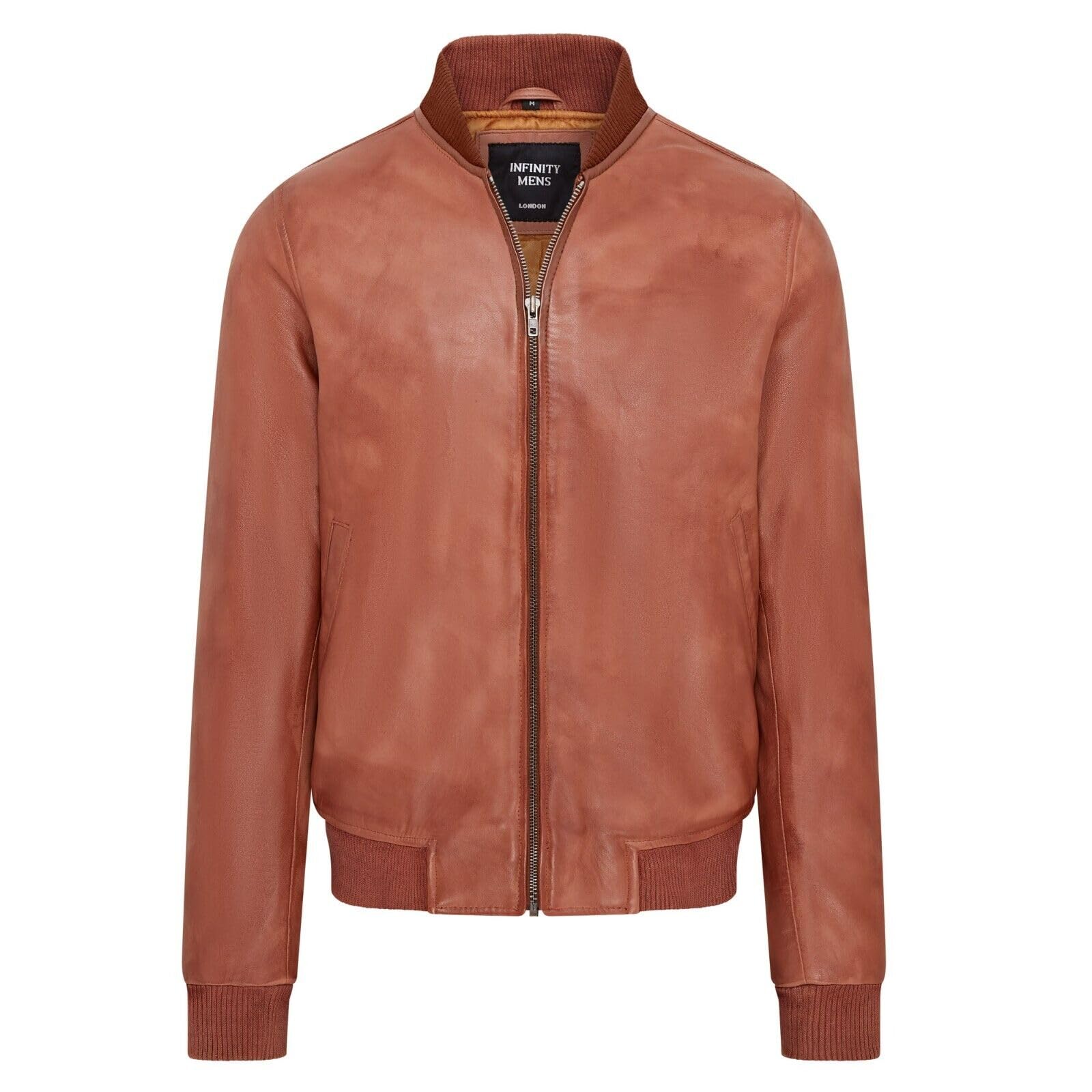 Mens Tan Soft Leather MA-1 Varsity Bomber Jacket