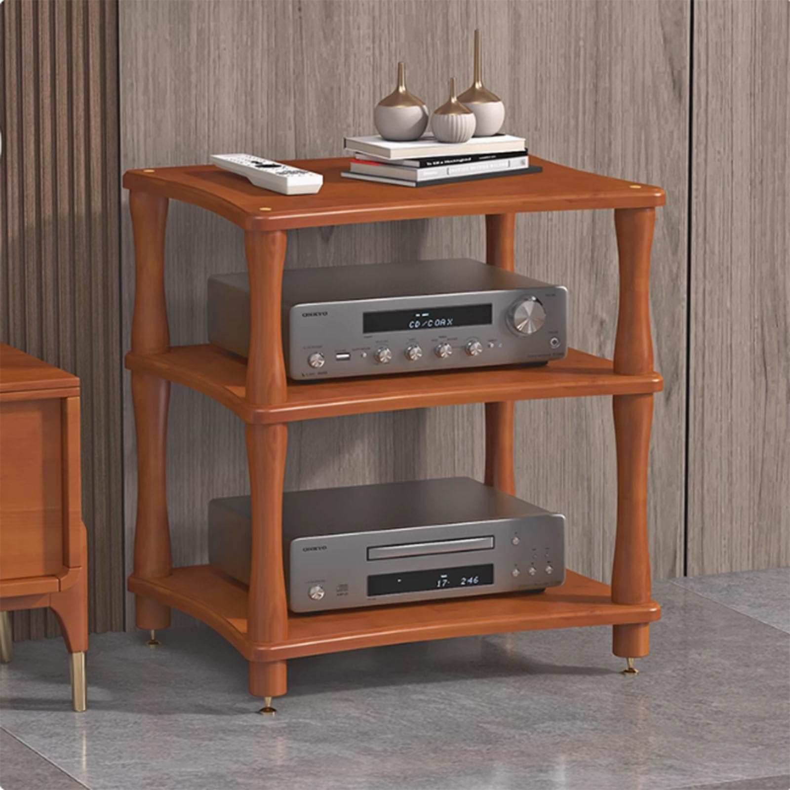 Solid Wood Audio Rack Amplifier Rack AV Media Stand Audio Video Rack 1/ 2/3/4 Layer Media Stand DVD/CD Player Stand HiFi Rack Record Stand Corner Rack for Home/Office/Theater Audio Video Storage Rack