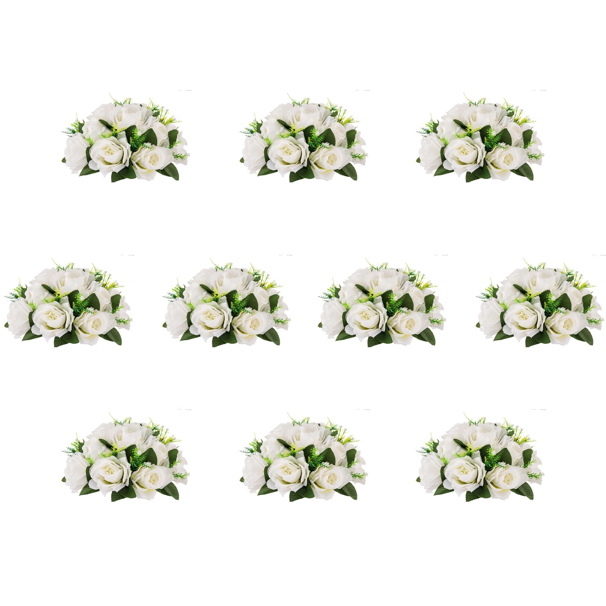 Inweder Wedding Flower Balls for Centerpieces - 10 Pcs Artificial Flower Ball Arrangement Bouquet, Fake Flowers Rose Balls for Weddings, Birthday Party, Valentine's Day, Home Decor, White