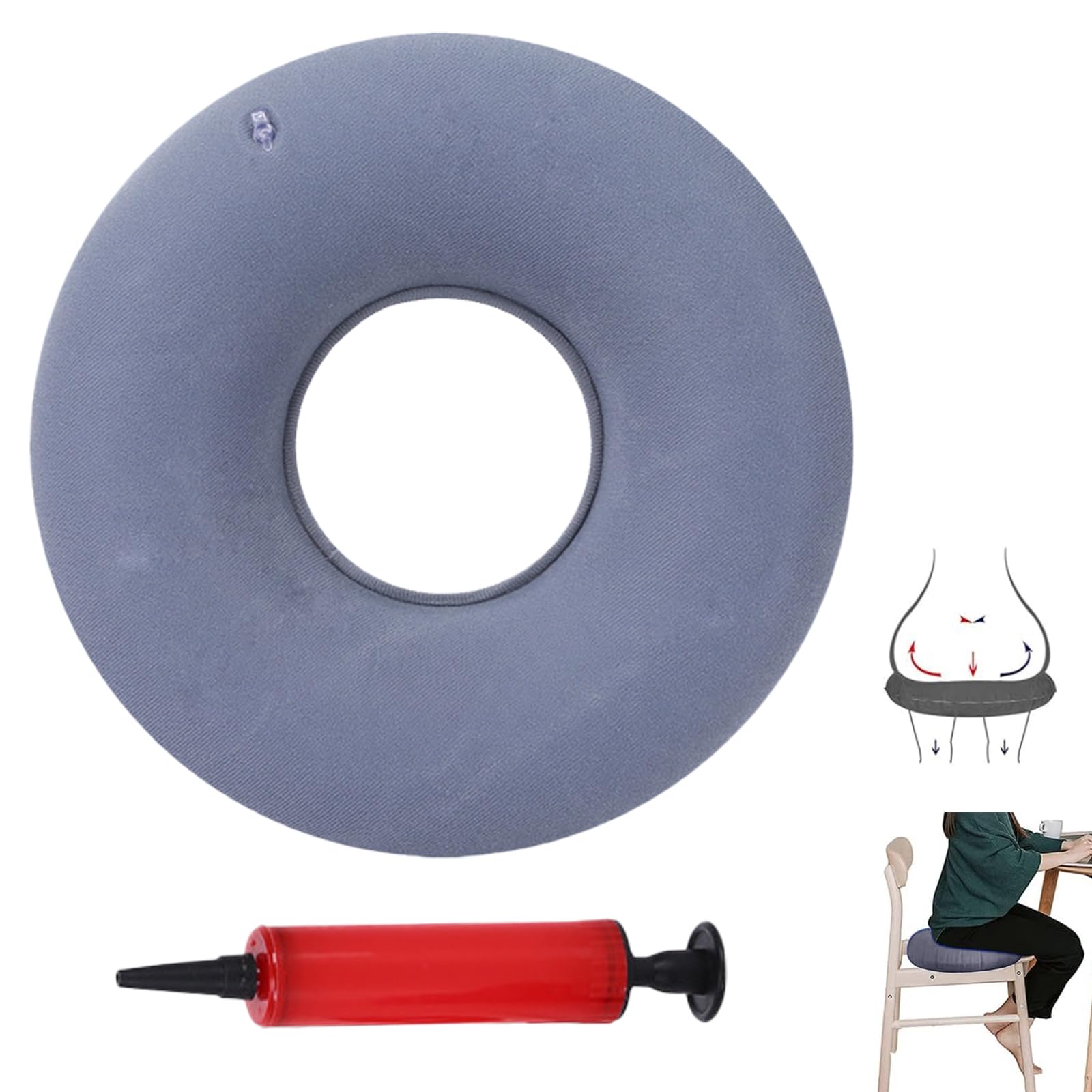 Cuscino A Ciambella Gonfiabile Per Emorroidi E Sciatica - Blu Con Pompetta | Per Auto, Ufficio E Viaggi - Foto 4