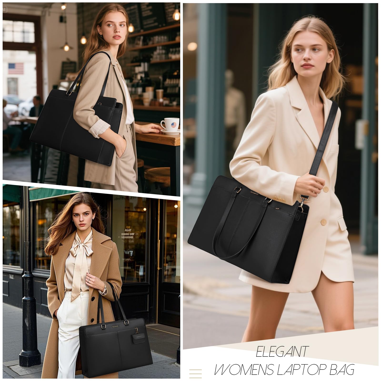 RAINSMORE Borsa Donna Grande Borsa Università Impermeabile 15,6 pollici Laptop Borsa da Lavoro Borsa a Tracolla in Pelle PU Viaggi Scuola Ufficio Shopping Nero