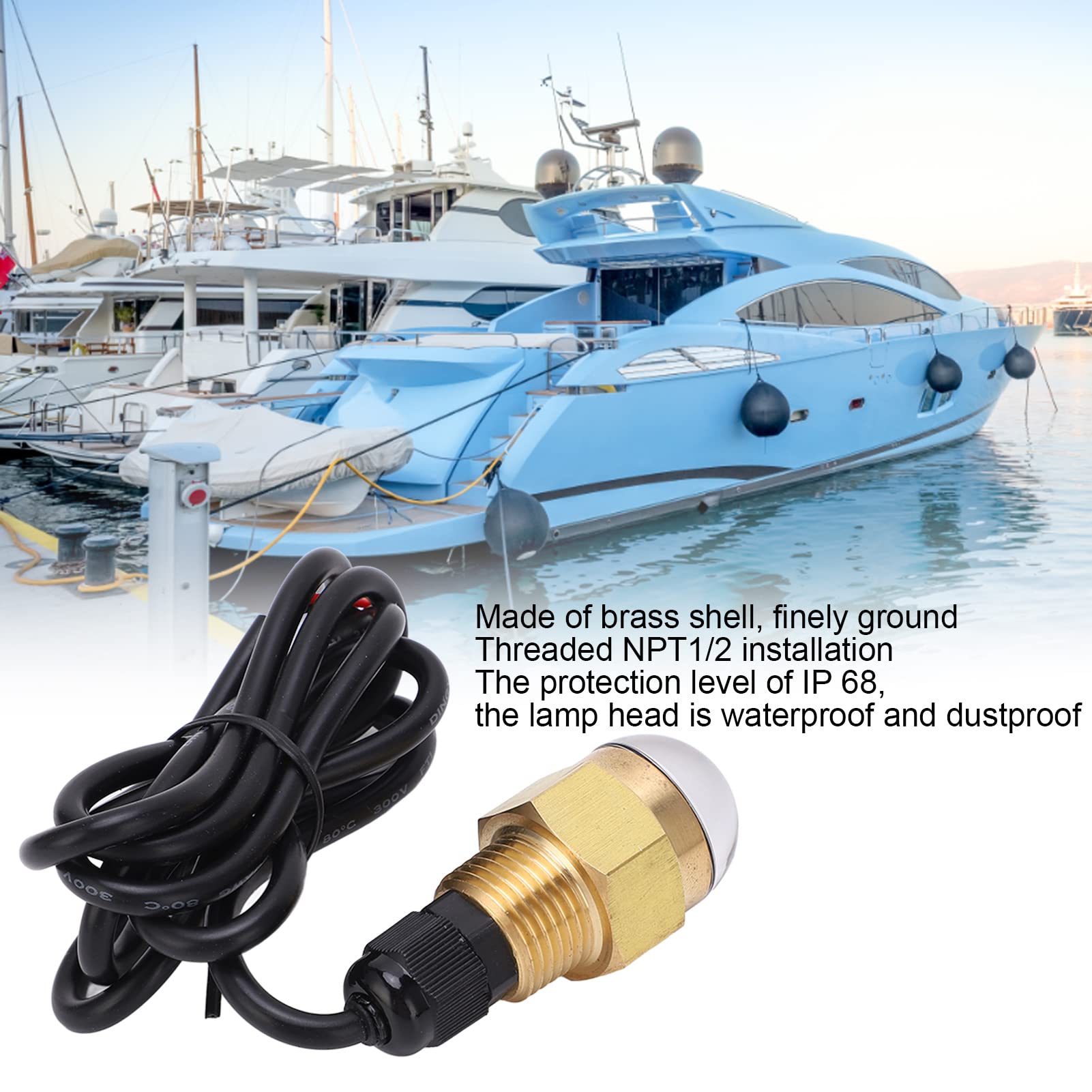 NDNCZDHC Drain Plug Light, Marine Boat 12V 12W Brass Led Underwater Light Lamp Drain Plug 1 / 2in NPT Yacht Accessory, IP68