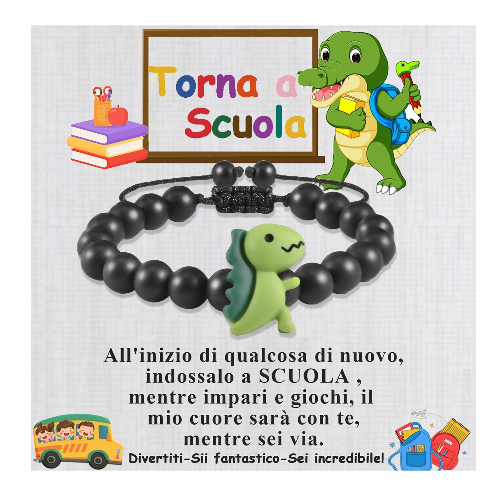 BOCHOI Regali per il ritorno a scuola Regali di Natale Primo giorno di scuola Bracciale Regalo per ragazzi Bracciale regolabile Regali per mamma e bambino Braccialetti per dinosauri Ragazzi