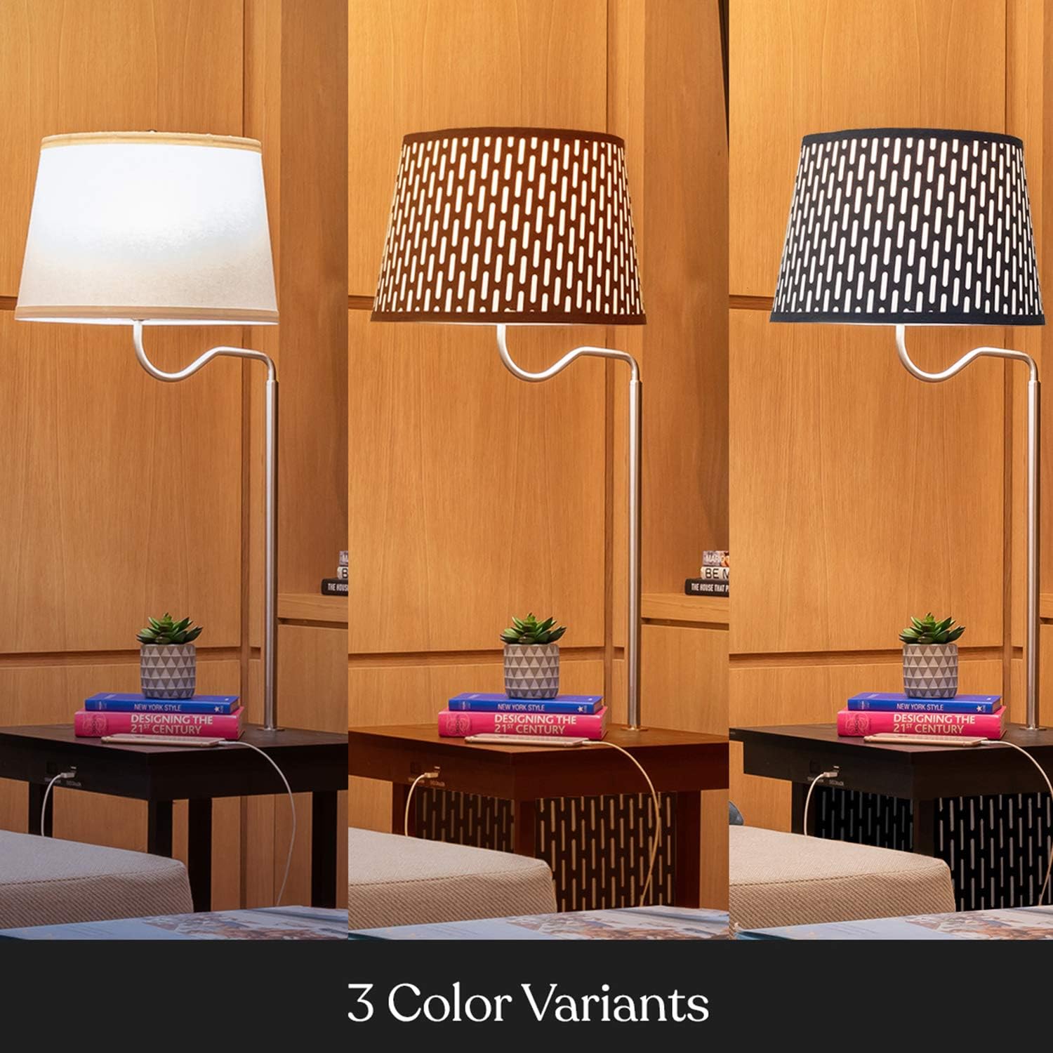 Brightech Madison Side Table with Lamp Combo with LED Bulb, Desk Lamp with USB Port, Bedside Reading Light, Modern End Table with Floor Lamp for Bedroom, Living Room, Office - Havana Brown