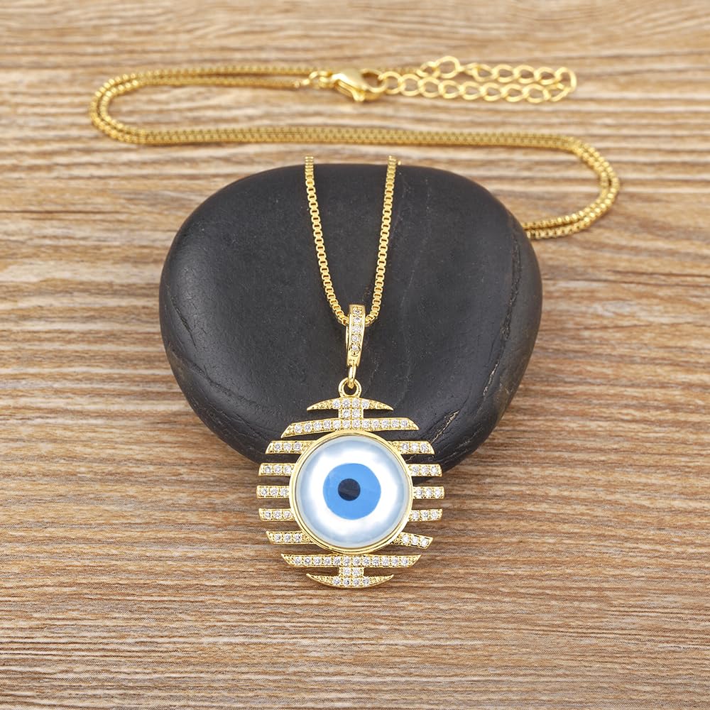 Collar de ojo turco de, colgante de dijes azules, joyería de cadena chapada en oro, acero inoxidable, sin piedras preciosas