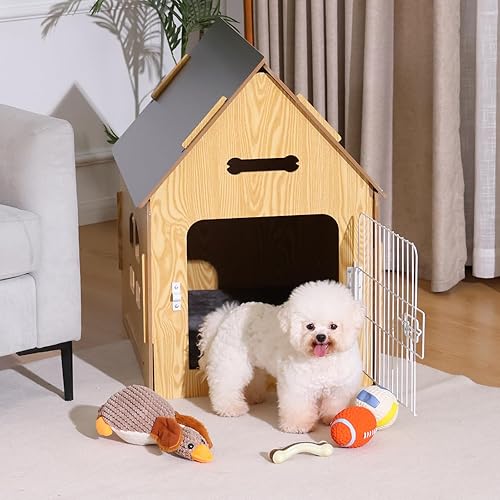 Miniatura 6 de Casa para perros de interior, para perros pequeños u otros animales pequeños como gatos y conejos, desmontable de madera, con rejillas de