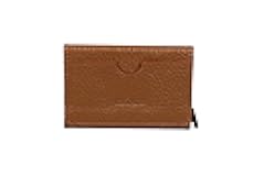 760 Genuine Leather Pop Up RFID Blocking Card Holder Slim Minimalist Metal Card Case Small Wallet for Men and Women - Brown