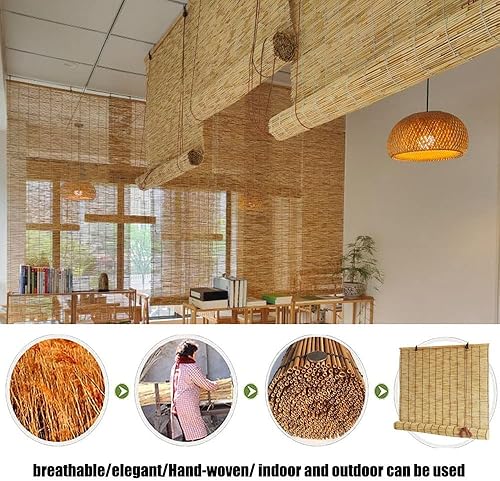 Miniatura 2 de CSXCQM Persianas de bambú opacas para ventanas, persianas enrollables para patio, sin cables, cortina de caña anti-UV, para cubiertas, porches,