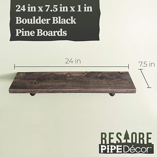 Miniatura 7 de Pipe DÉCOR - Estantería de madera de pino ponderosa de alta calidad, 24 pulgadas de largo, juego de 2 tablas y soportes de 4 L, acabado negro
