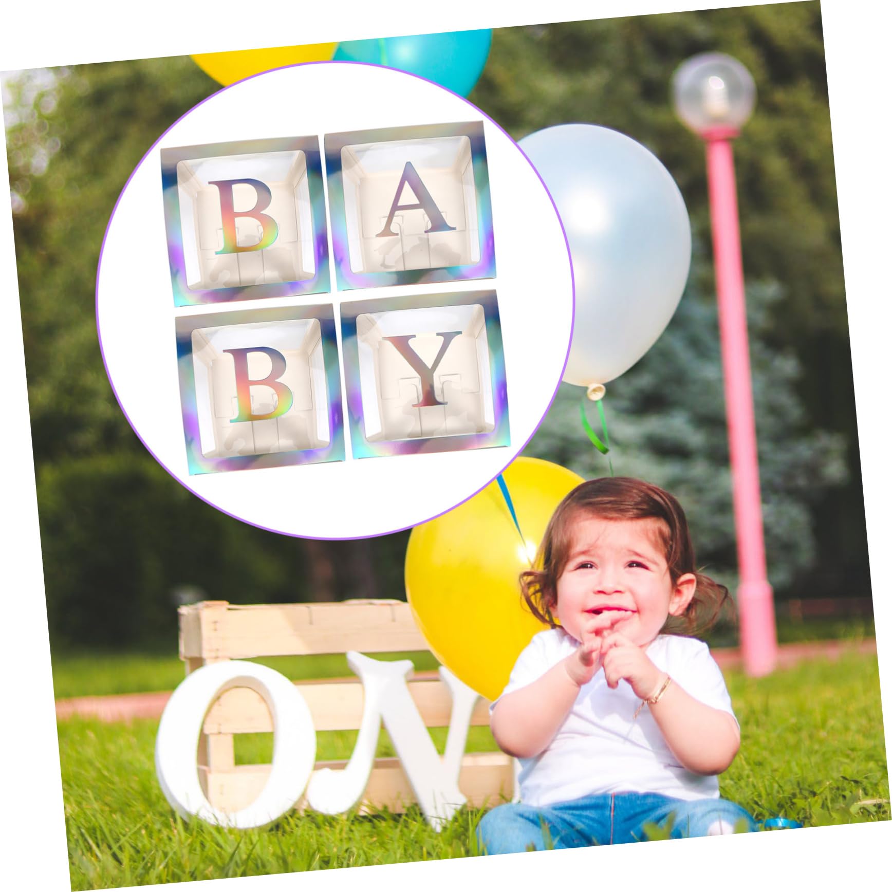 PRETYZOOM Silberne Quadratische Babyparty Kasten aus Papier mit Buchstaben Partydekoration für Gender Reveal Party und Kindergeburtstag