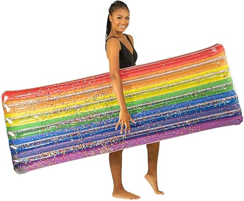 Balsa inflable de lujo de gran tamaño con purpurina arcoíris  Tu mejor balsa de piscina de verano y paseo inflable para la playa, la piscina o el