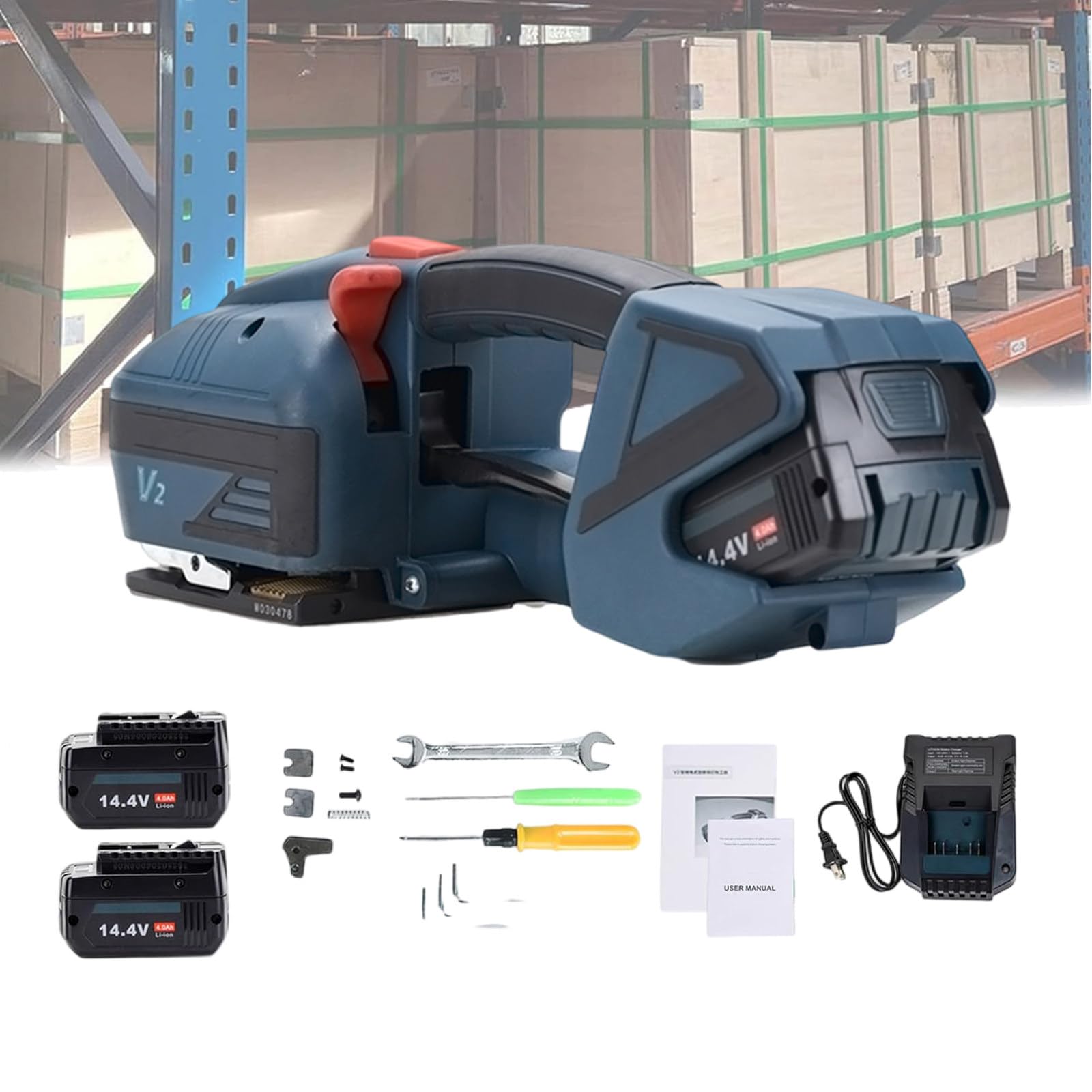 Reggiatrice Elettrica con Batteria, per Reggiatrici Portatili in Pet/Pp, Reggiatrice Automatica per Imballaggi, Tenditore per Reggette,2Battery