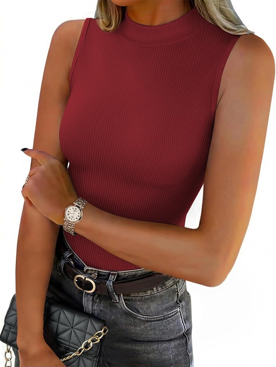 Zeagoo Womens Sleeveless Mock Turtleneck Tank Tops Slim Fit Stretch Ribbed Tops Casual Basic Layering Shirts 2026