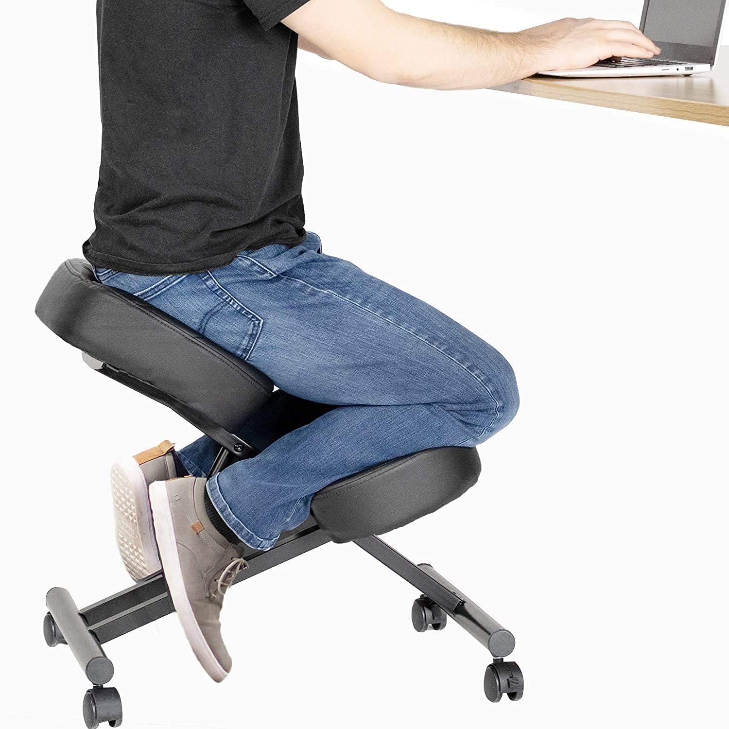 Silla de rodillas ortopédica taburete ajustable ergonómico trasero postura oficina marco asiento negro modelo 2021