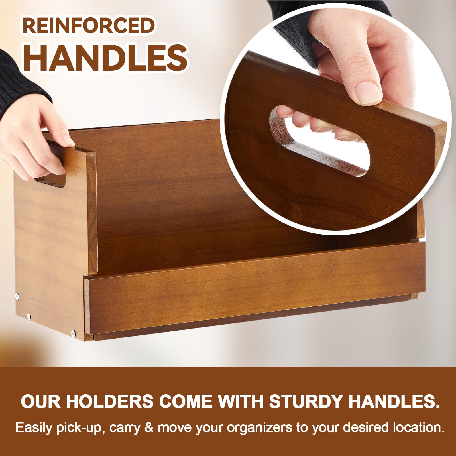CroBlissful 2 cajas de almacenamiento de madera para DVD, soporte de almacenamiento de DVD, soporte de exhibición de cinta de casete con asa de transporte, estante organizador para fundas de