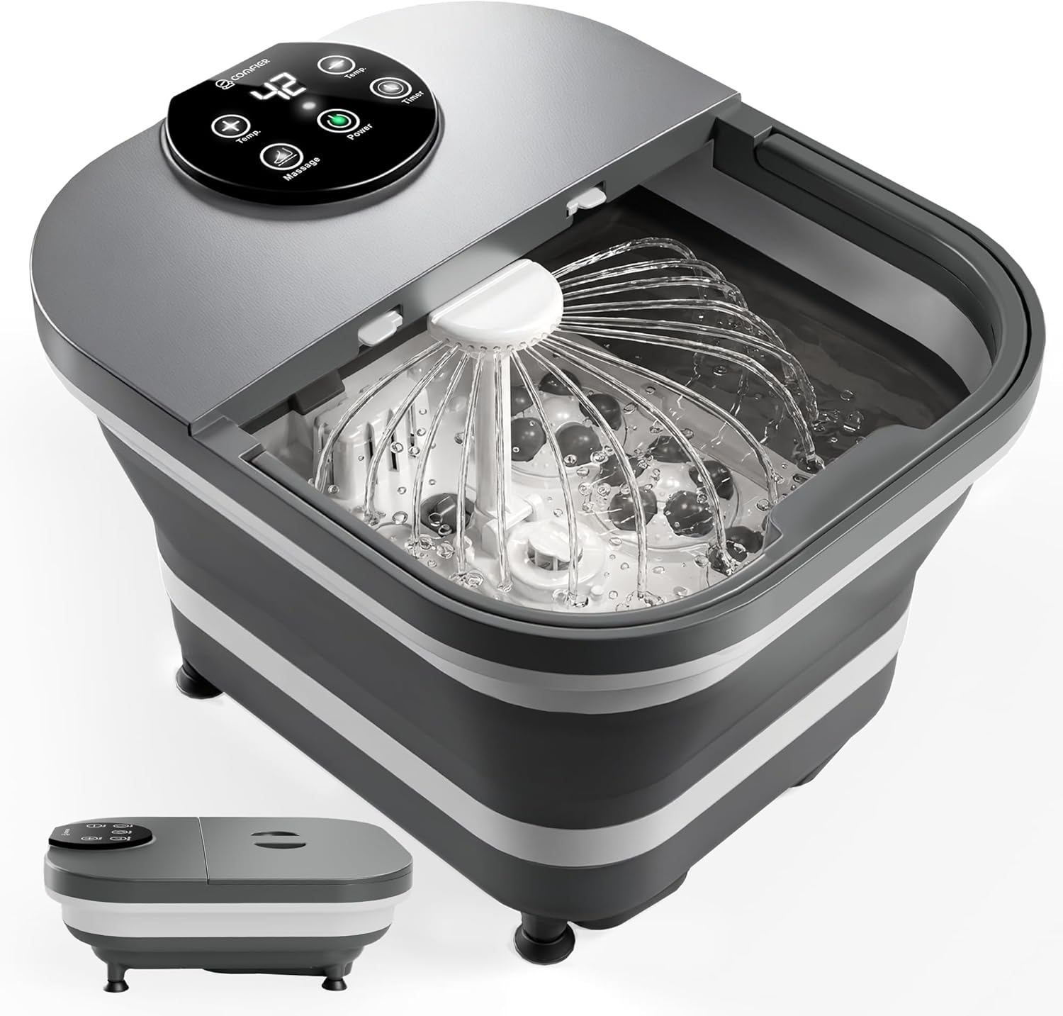 COMFIER 2026 Klappbares Fußbad mit Heizung, Dusche &amp; Temperaturkontrolle, Fussbad mit 30 Shiatsu-Massagebällen, Automatische Massage &amp; Anti-Spritz Design, Wellness Geschenk für Frauen und Männer