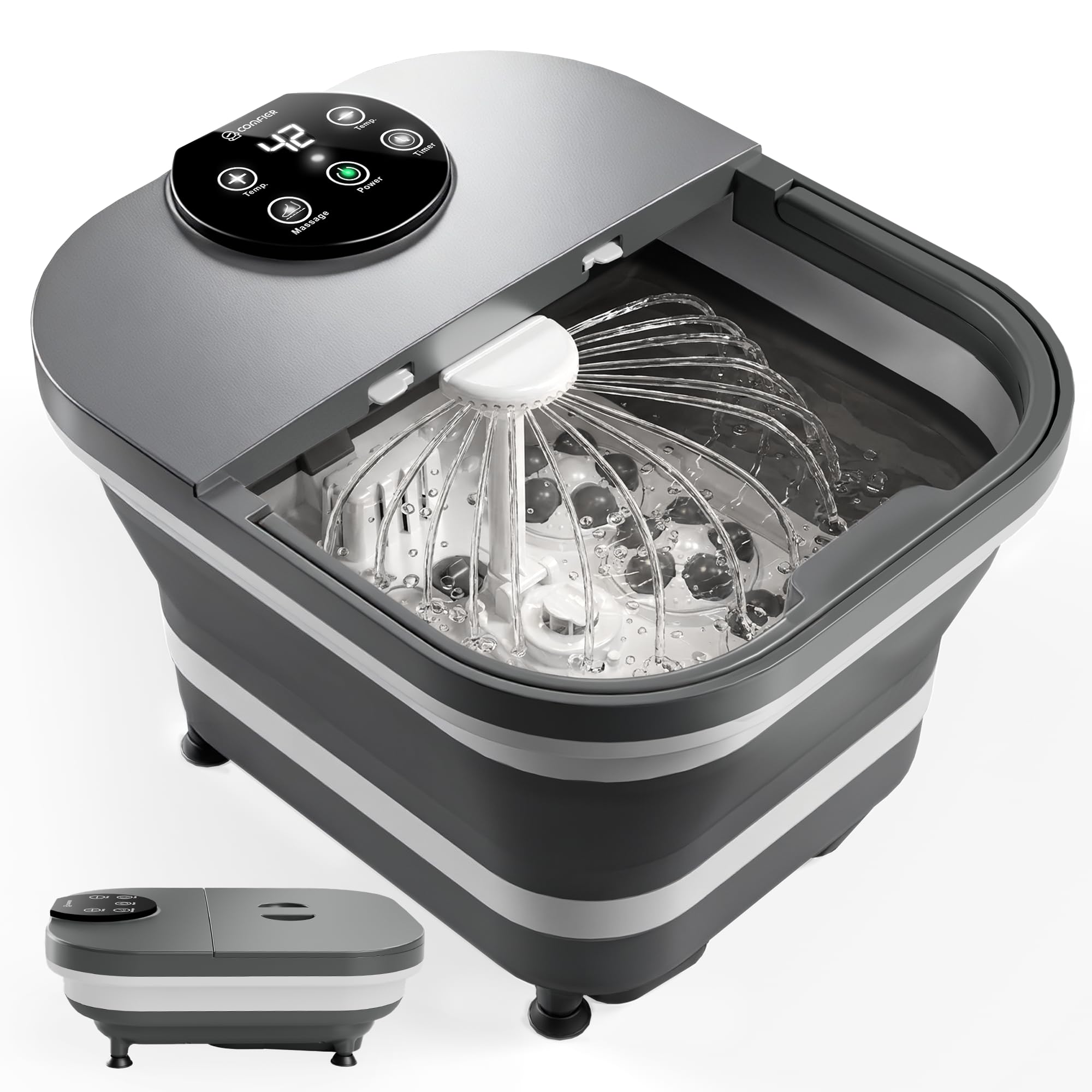 COMFIER Bañera Spa Masajeador para Pies Eléctrico con Calor y Masaje Automático por Rodillos, Temperatura Ajustable, Rociado de Agua Envolvente de 180°, Gran Pantalla LED, Placas de Masaje Desmontable