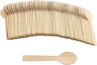 VQRTKS 100Pcs Disposable Wood Spoons Eco-Friendly Cutlery Wooden Spoons Mini Kitchen Ice Cream Dessert Tea Coffee Cake Spoons 10cm Flatware Cutlery Bupplies