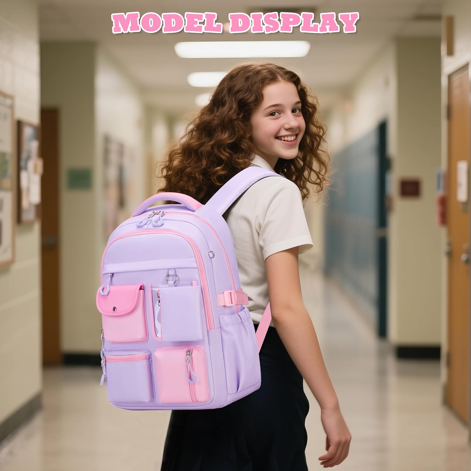 Kids Backpack, Backpack for Girls for Elementary School Multiple Pockets Ages 6-10(Purple) - Image 7