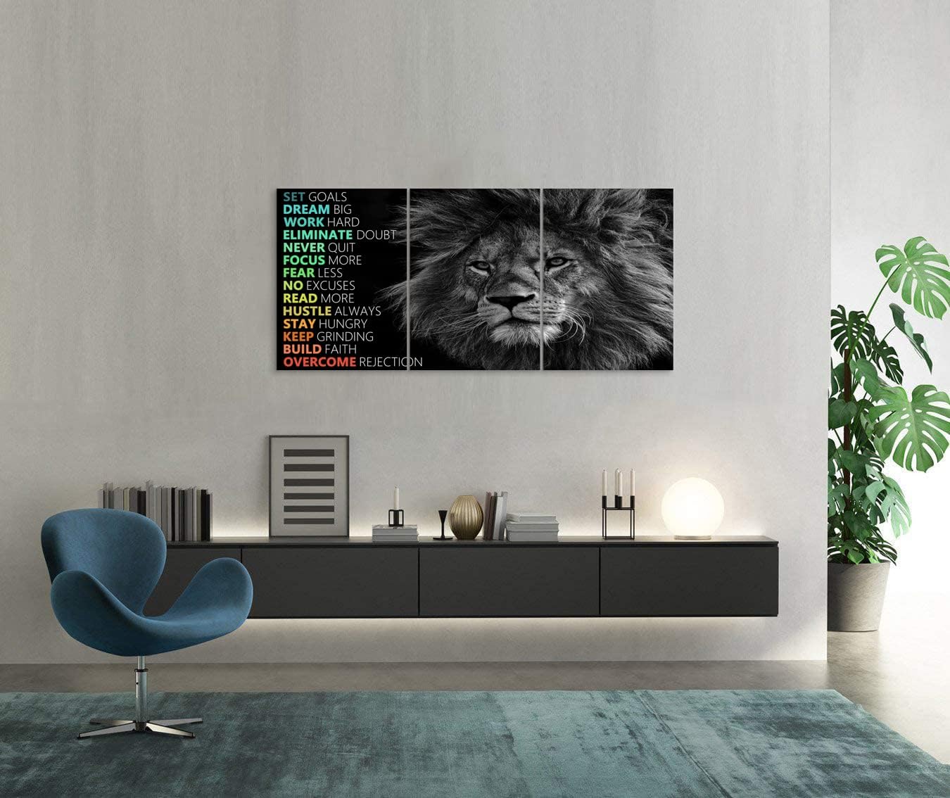 Strength Discipline Mindset Noun Inspirational Painting Wall Art 3 Pieces Canvas Print Office Wall Decor Poster Inspiring Framed Motivational Quotes for Wall Art Decoration Ready to Hang[36''Wx 16''H]