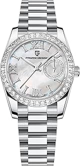 Pagani Design Women's Elegant Quartz Watch Diamonds Series Stainless Steel Strap Japanese Movement Waterproof Light Luxury Wristwatch Date
