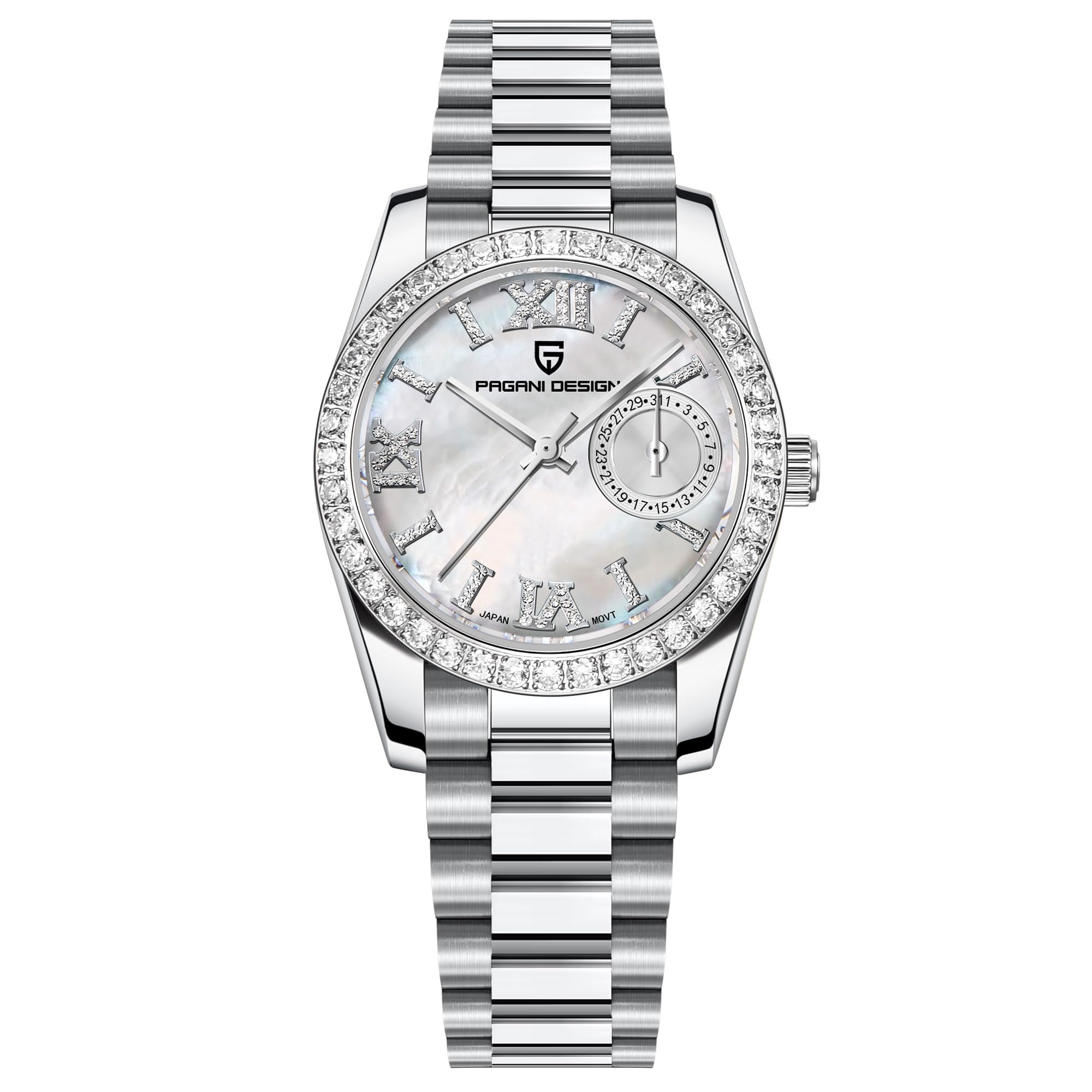 HaiQin Pagani Design Women's Elegant Quartz Watch Diamonds Series Stainless Steel Strap Japanese Movement Waterproof Light Luxury Wristwatch Date
