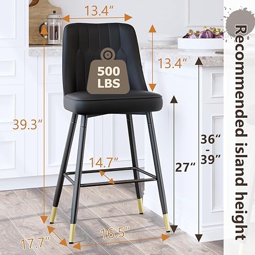 Miniatura 2 de Juego de 4 Taburetes de Bar, Taburetes de Bar de Altura de Mostrador con Respaldo, Taburetes de Cocina Modernos de Cuero Sintético, Taburete de Bar