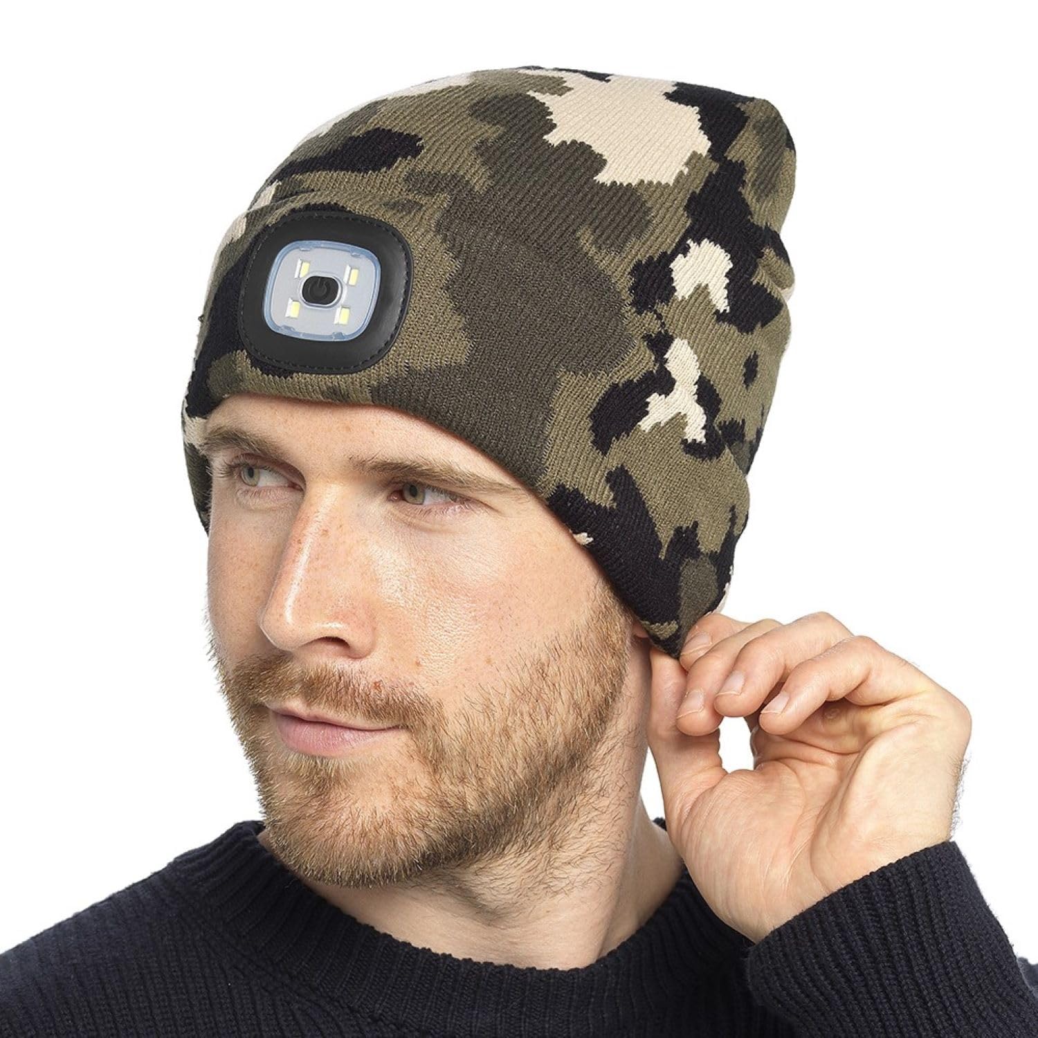 Storm Ridge Mens Khaki Camo LED Beanie Hat