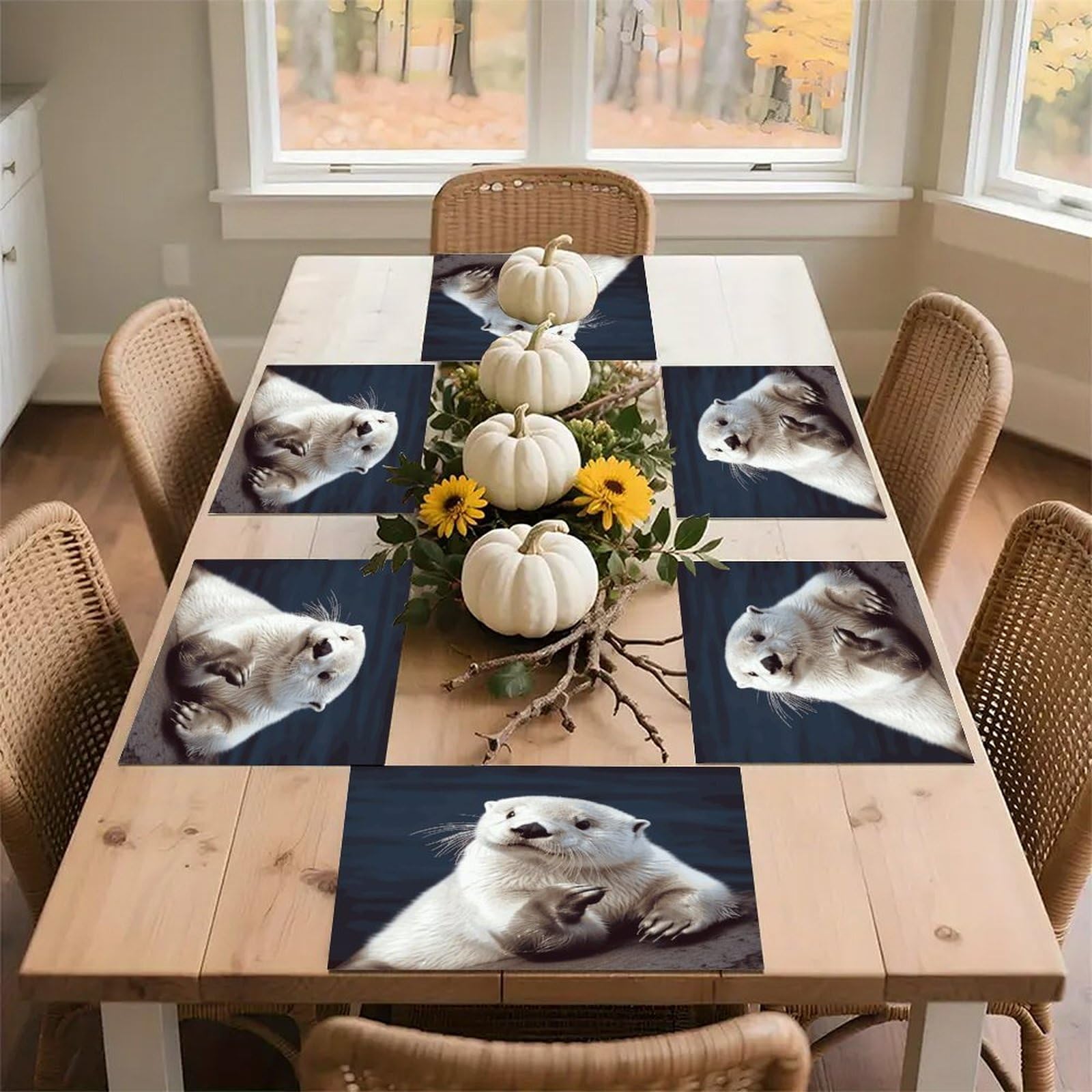 White Otter Placemats Heat-Resistant Washable Place Mats Anti Slip Dining Table Place Mats Wipeable Dining Table Mats Kitchen Decoration Placemats 17.7’’×11.8’’