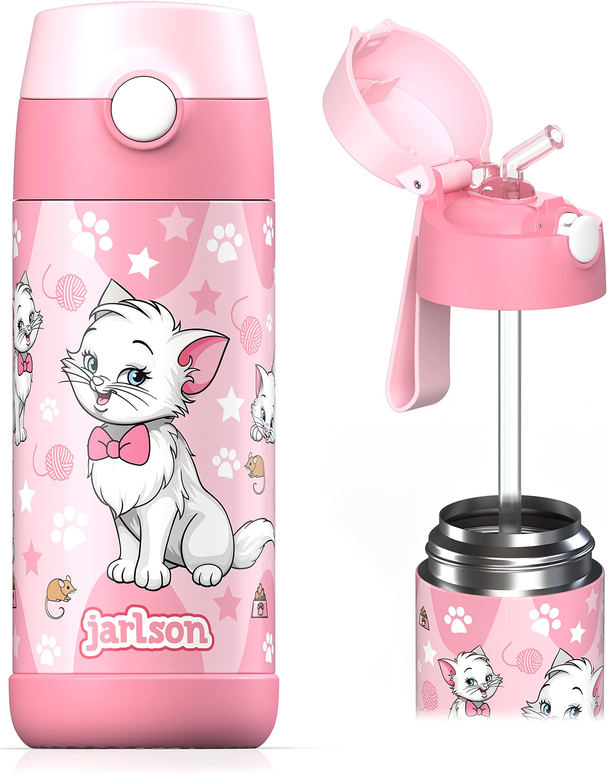 Jarlson - Stainless Steel Children's Water Bottle - Insulated Bottle 350 ML - BPA free bottles - with Straw - for School, Sports and Kindergarten (Cat 2, 350 ML)