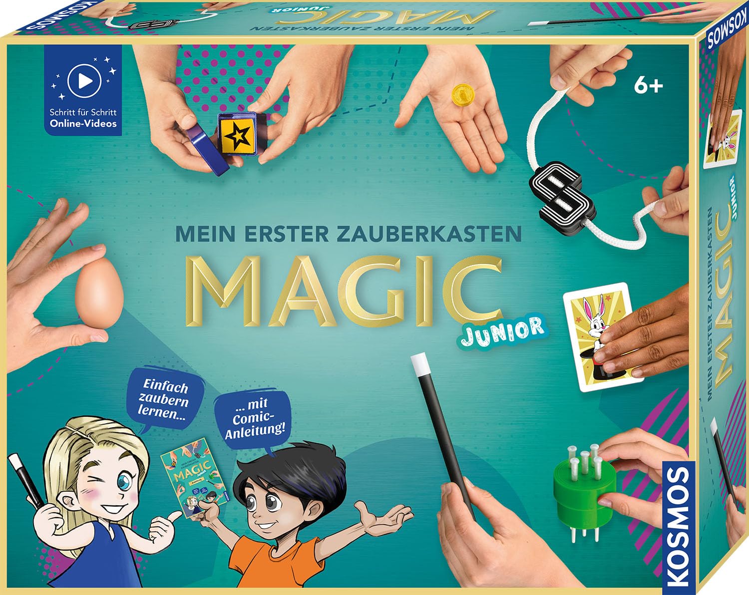 Kosmos 694333 Magic Junior - Mein erster Zauberkasten, Zauberkasten für Kinder ab 6 Jahre, kinderleicht Zaubertricks Lernen Dank Comic-Anleitung